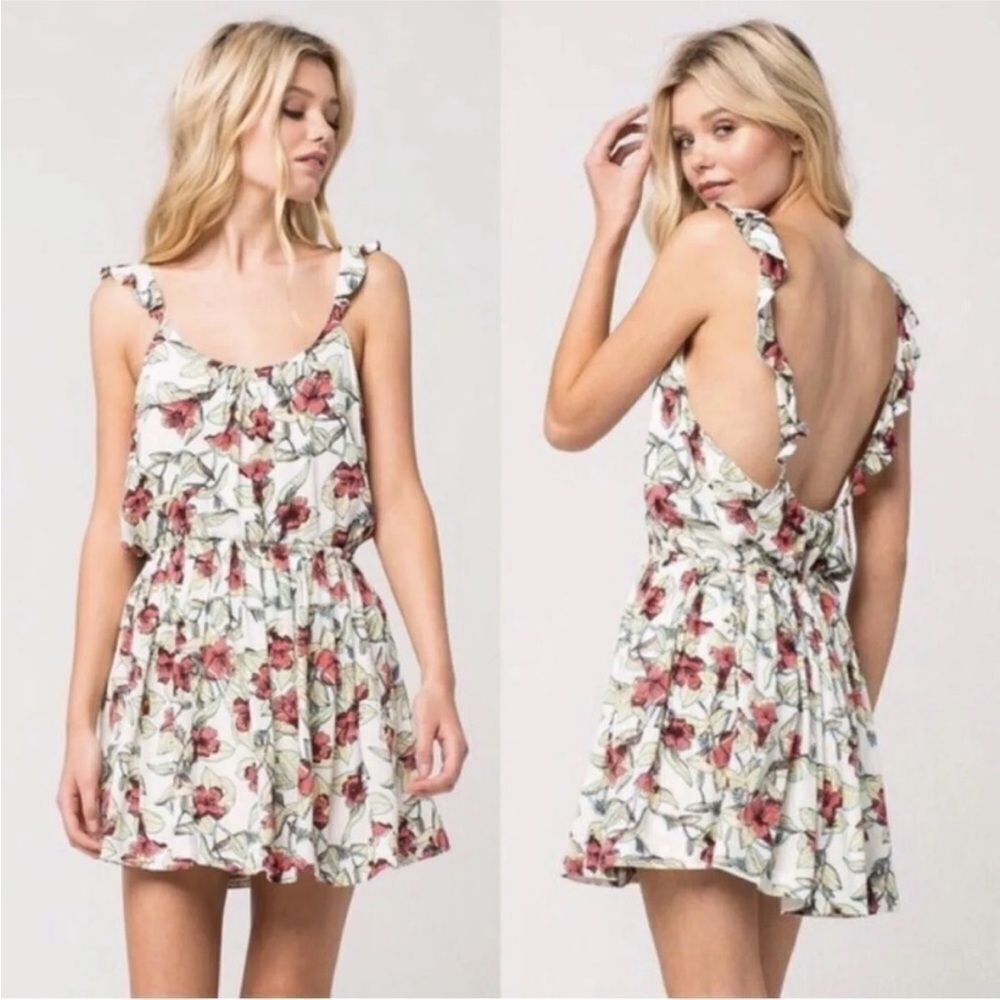 FREE PEOPLE | Dear You Cream Floral Belted Mini Dress Low Back Women’s Size S